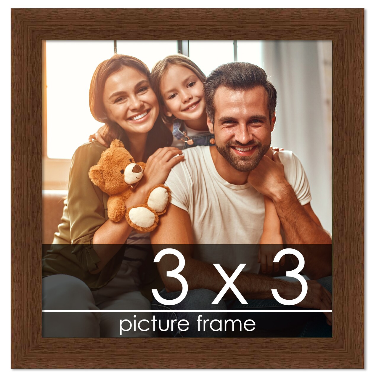 Square Simple Brown Picture Frame - UV Acrylic, Foam Board Backing, Hanging Hardware